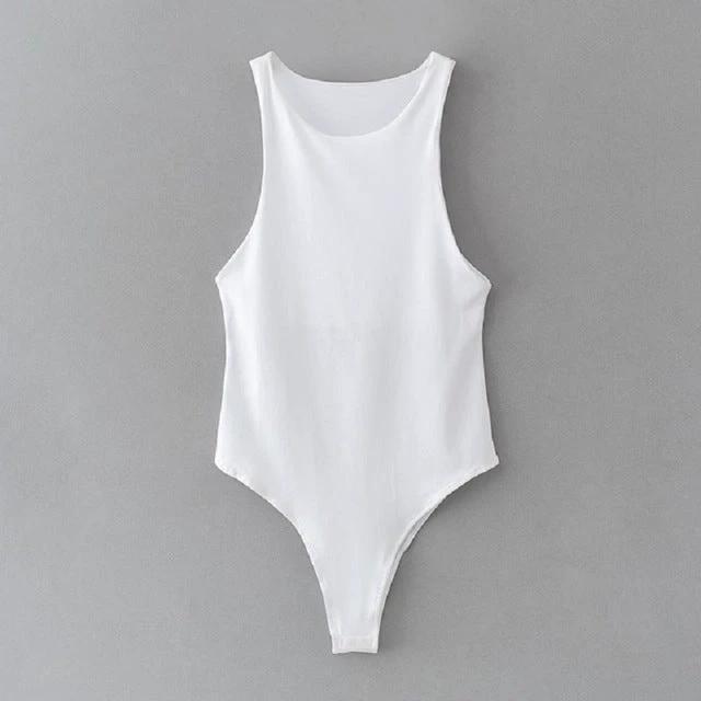 Monochrome Sexy One-shoulder Sleeveless Bodysuit by GJG Denim