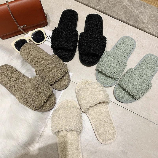 Sheep curl women slippers suitable for non-slip cotton slippers by GJG Denim