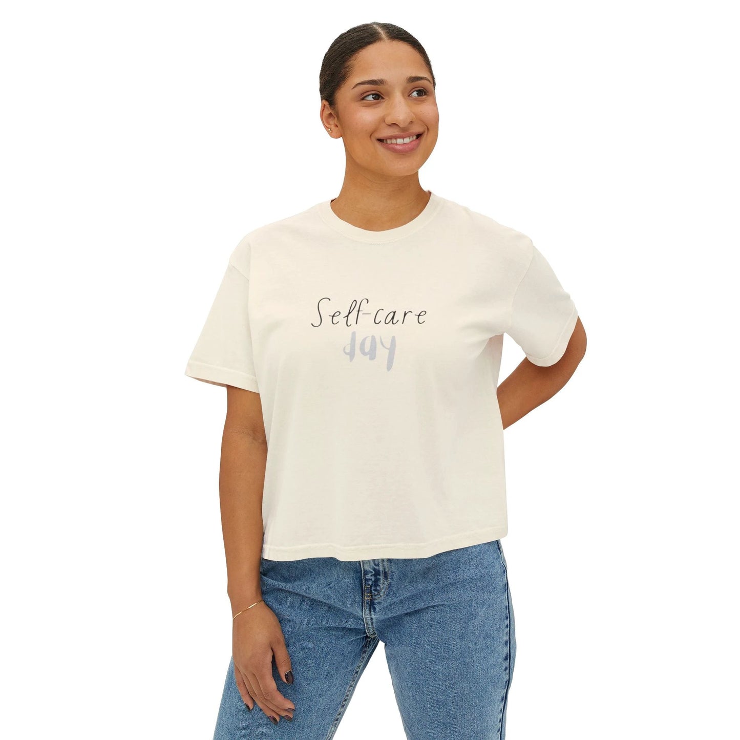 Self care day Women's Boxy Tee Self care day by Printify