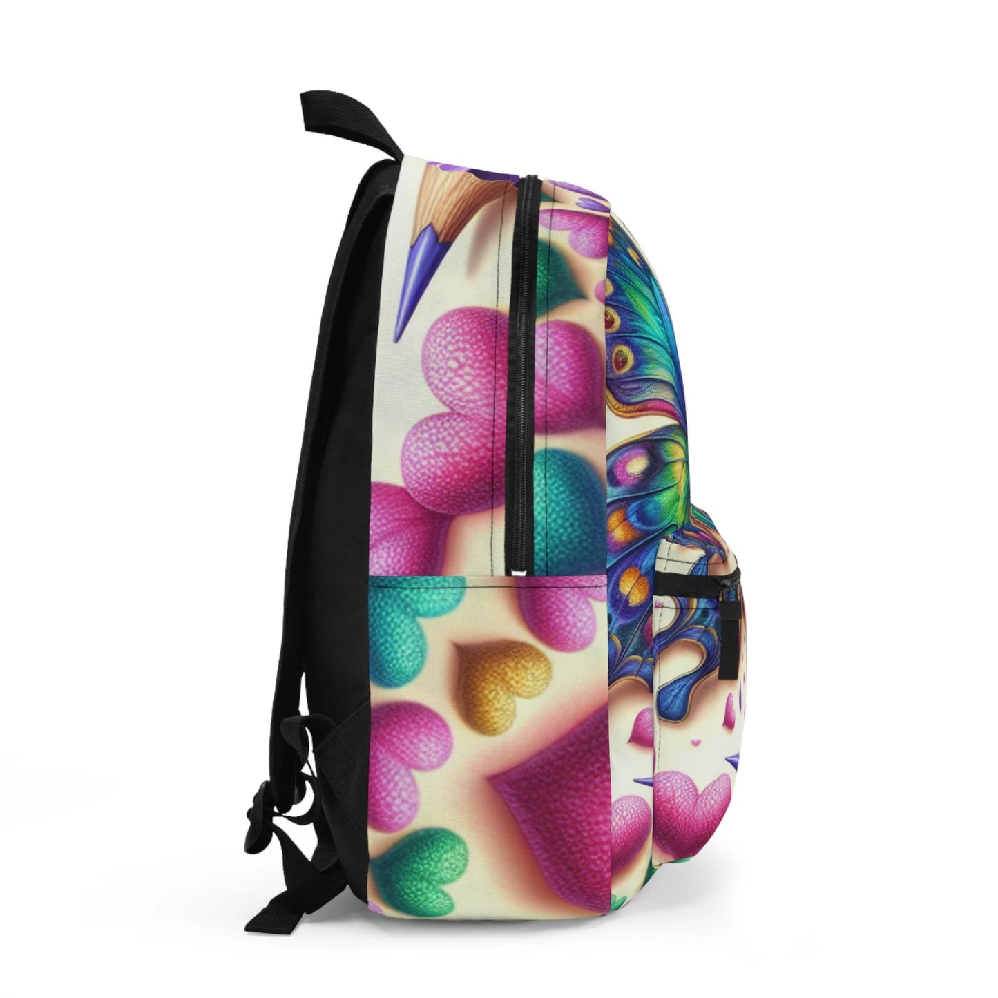 Vibrant Butterfly Art Backpack - Colorful Heart Design for Kids & Teens by Printify