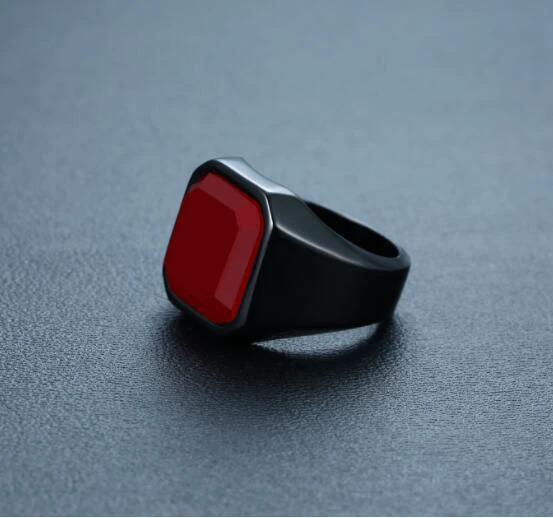 Men's Stainless Steel Black Agate Ring by GJG Denim