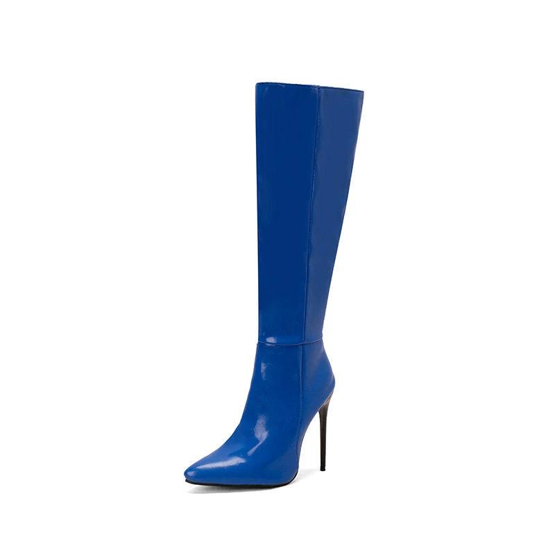 Autumn And Winter New Women Pointed Toe Stiletto Heel Side Zipper Below The Knee Boots by GJG Denim
