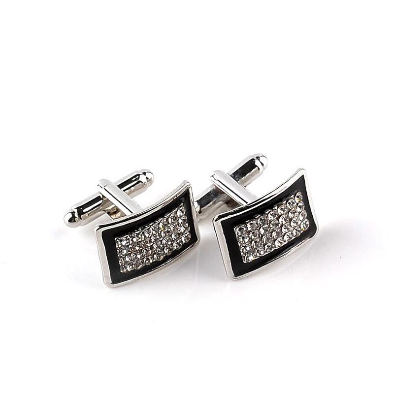 Fashionable Geometric Rectangle Diamond-Studded French Shirt Cufflinks by GJG Denim