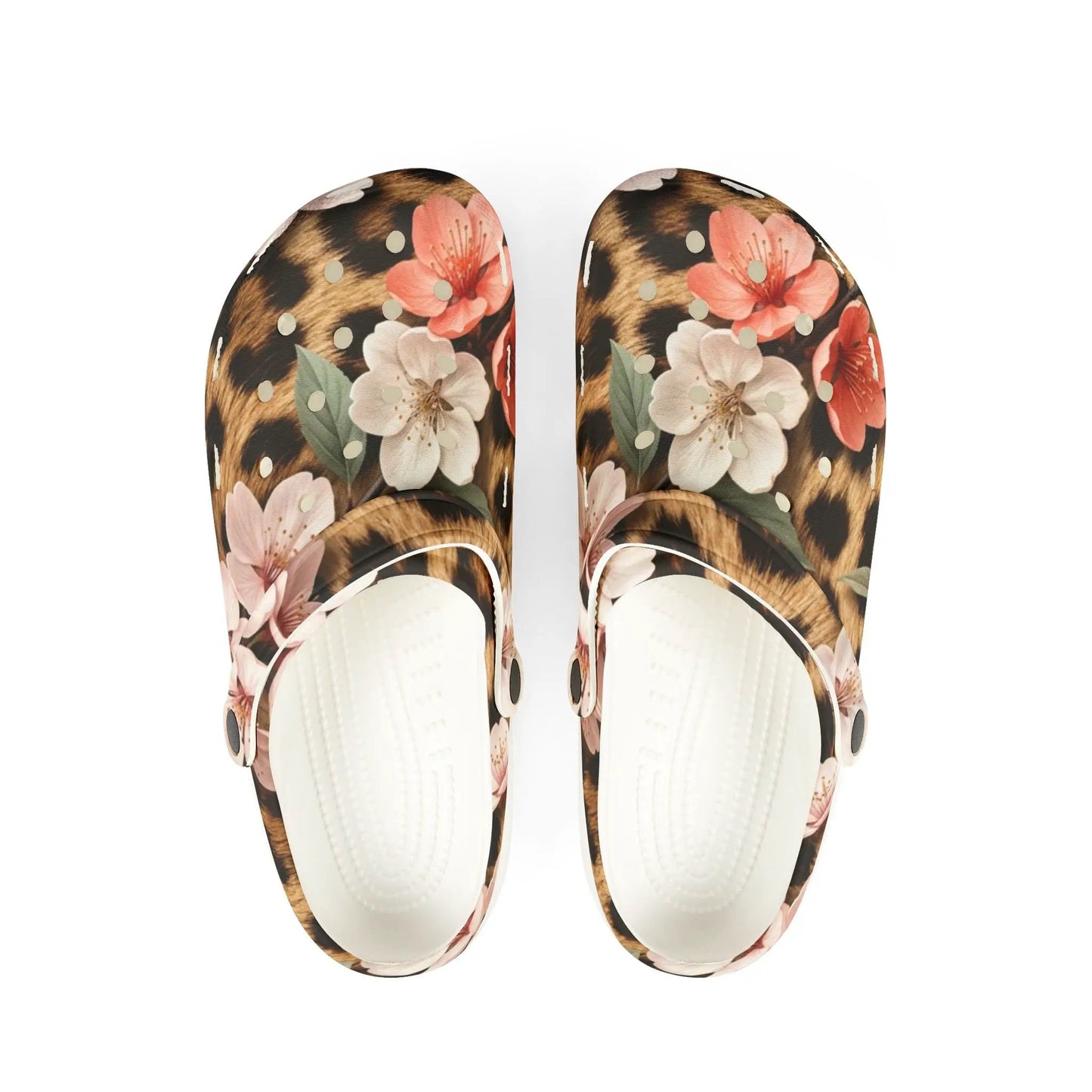 Floral Leopard Print Clogs — EVA Foam Garden Shoes by Printify