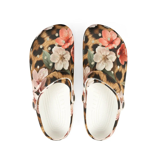 Floral Leopard Print Clogs — EVA Foam Garden Shoes by Printify