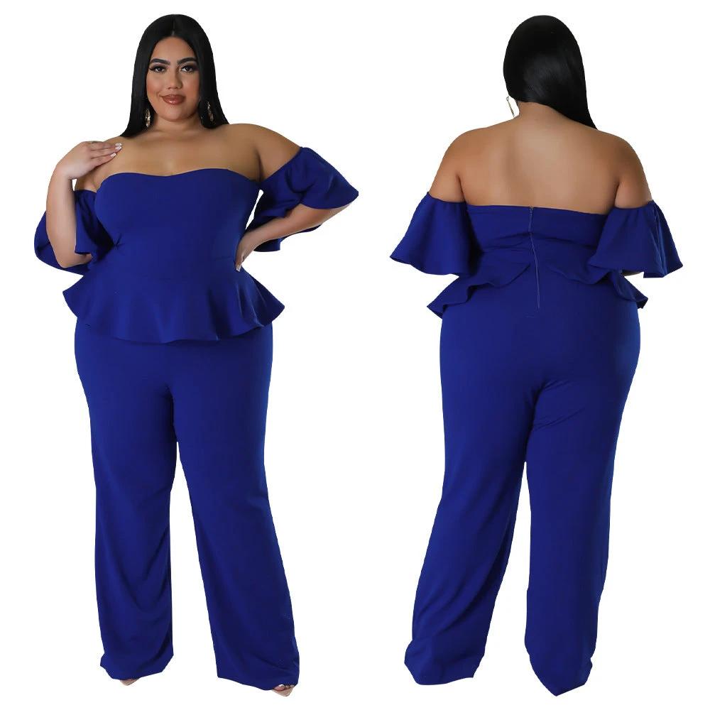 Sexy Off-shoulder Short-sleeve Wide-leg Stretch Jumpsuit by GJG Denim