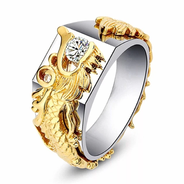 Men's Dragon Pattern Two-color Zircon Rhinestone Ring by GJG Denim