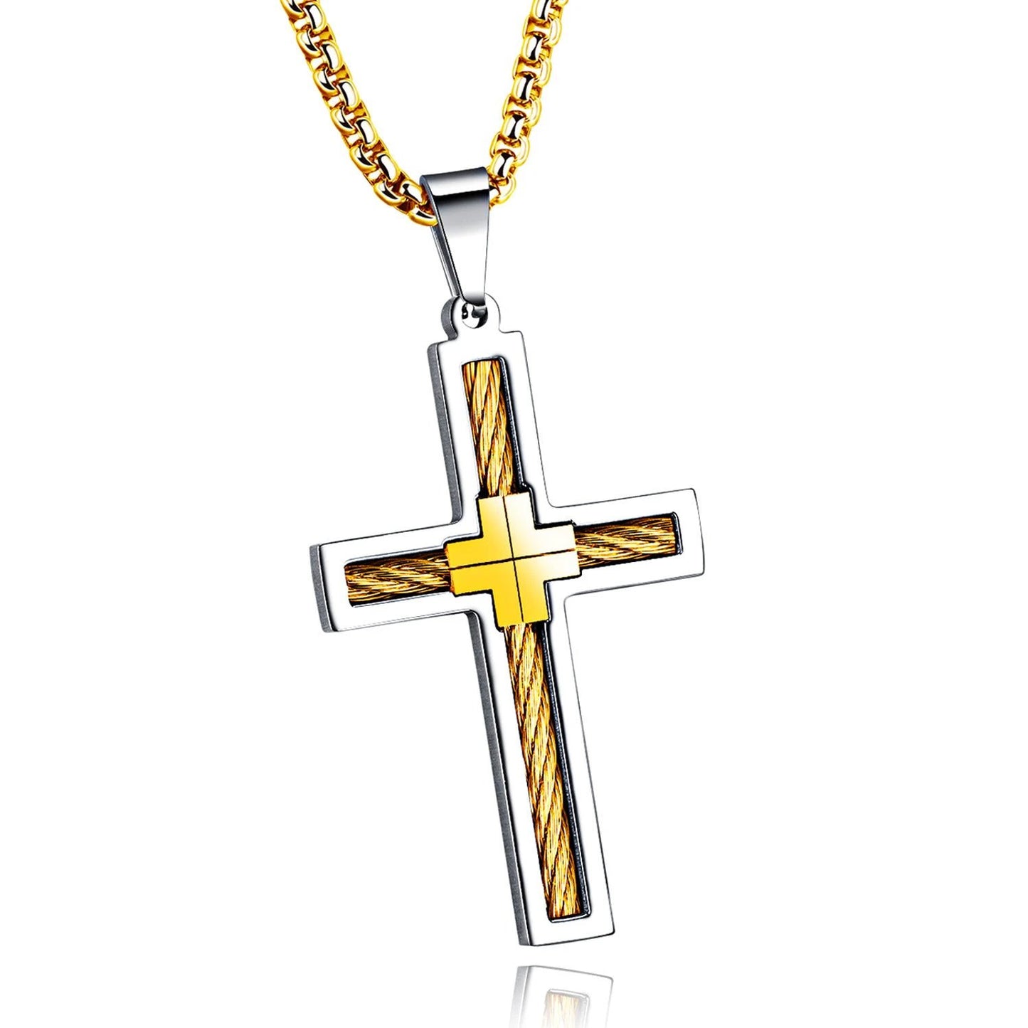 Men's Titanium Steel Wire Cross Necklace by GJG Denim
