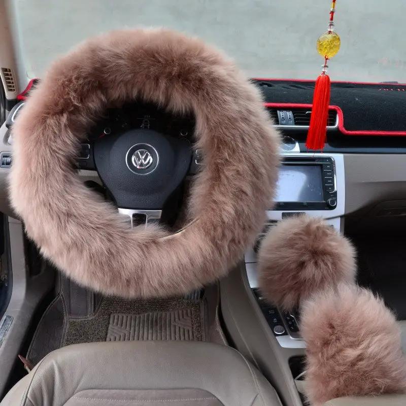 Three-piece wool steering wheel cover by GJG Denim