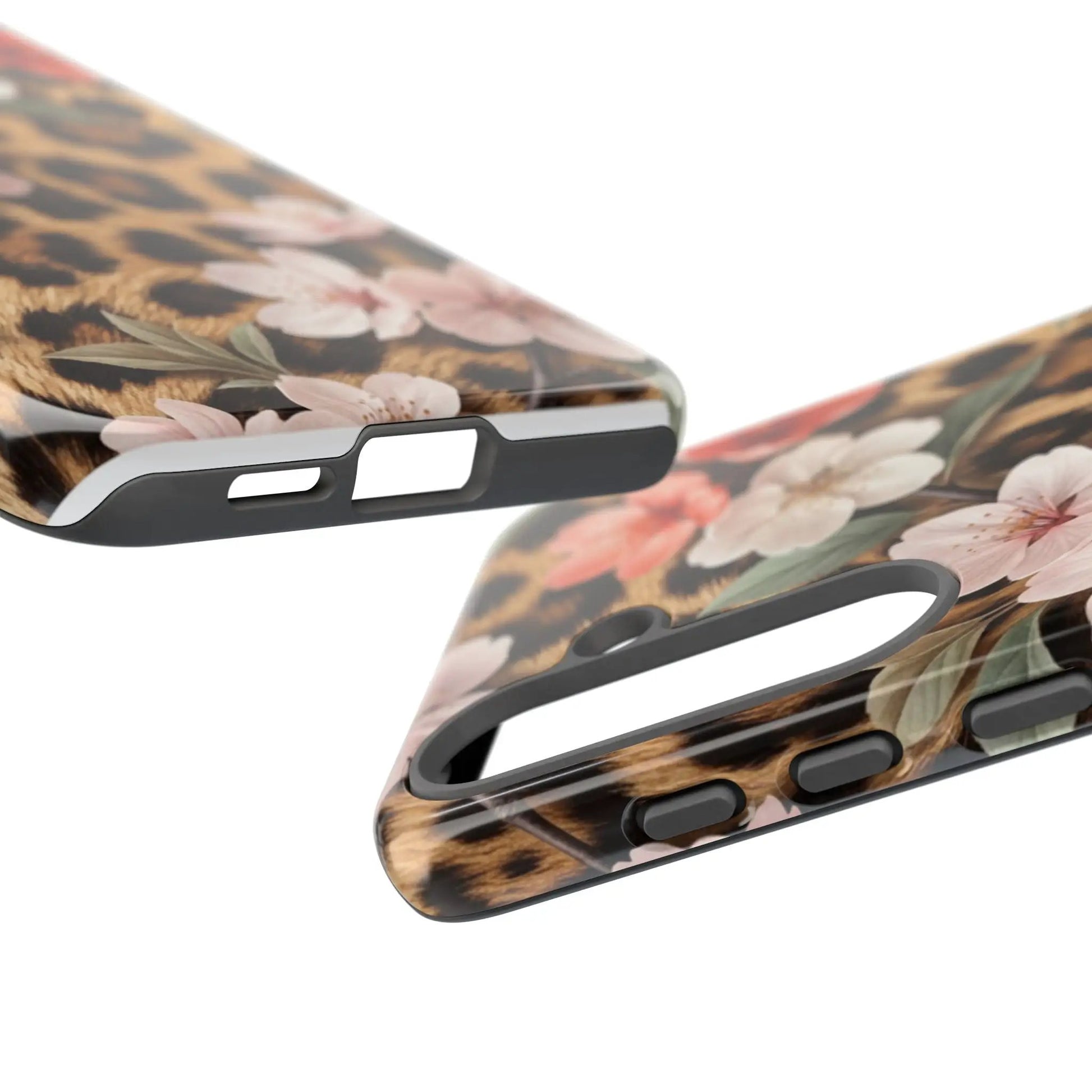 Leopard Floral Tough Case — Protective Phone Case with Pink Cherry Blossoms by Printify
