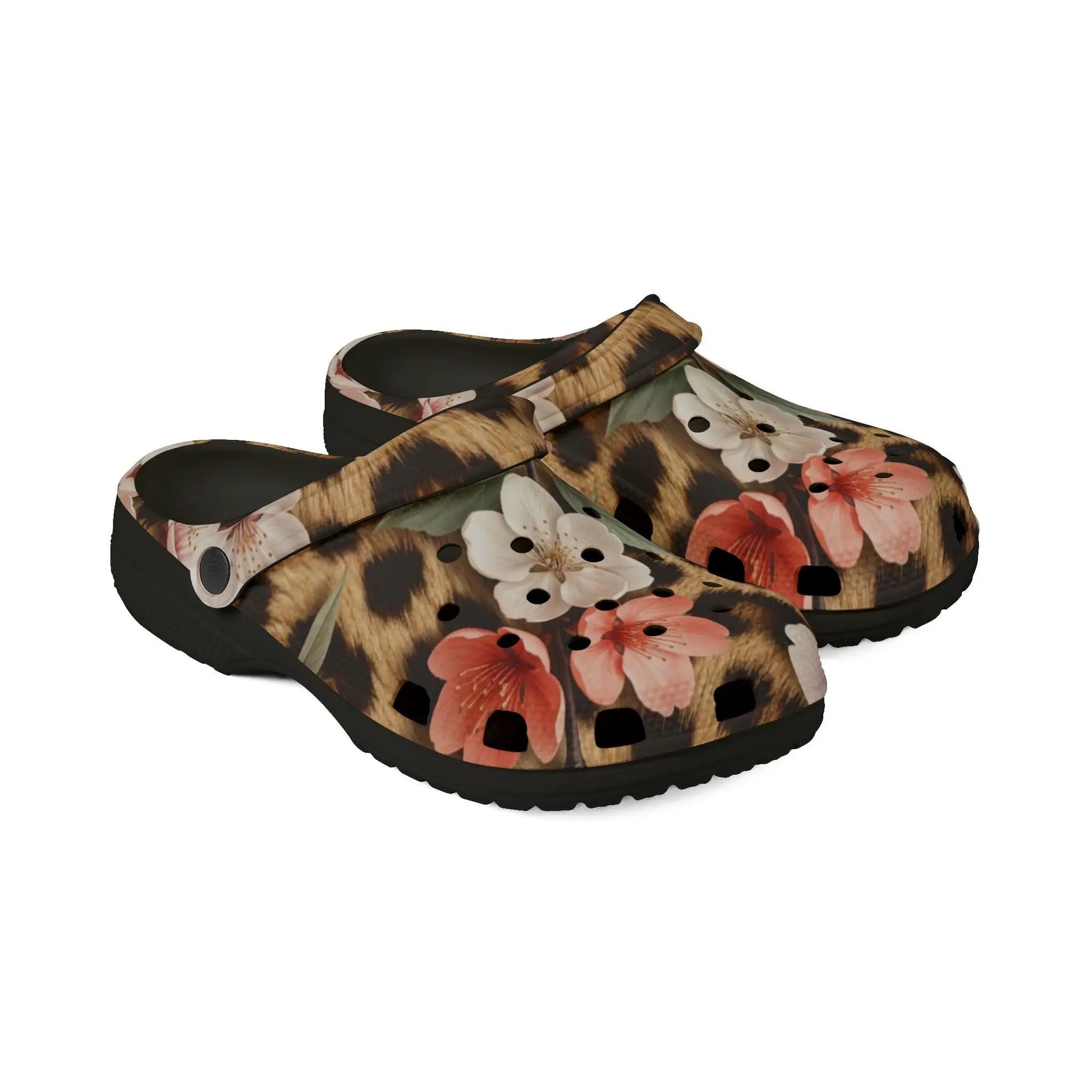 Floral Leopard Print Clogs — EVA Foam Garden Shoes by Printify