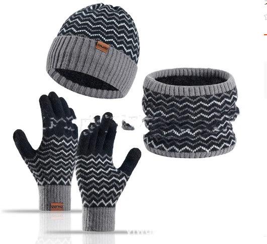 Men's Warm Cold-proof Neck Warmer, Knitted Beanie, and Knitted Gloves Set by GJG Denim