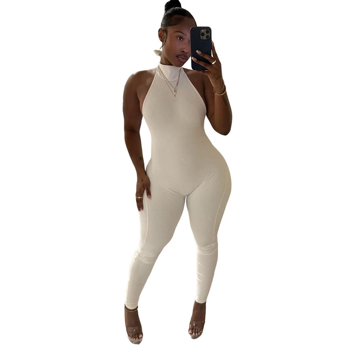 Backless Halter Tie Jumpsuit by GJG Denim