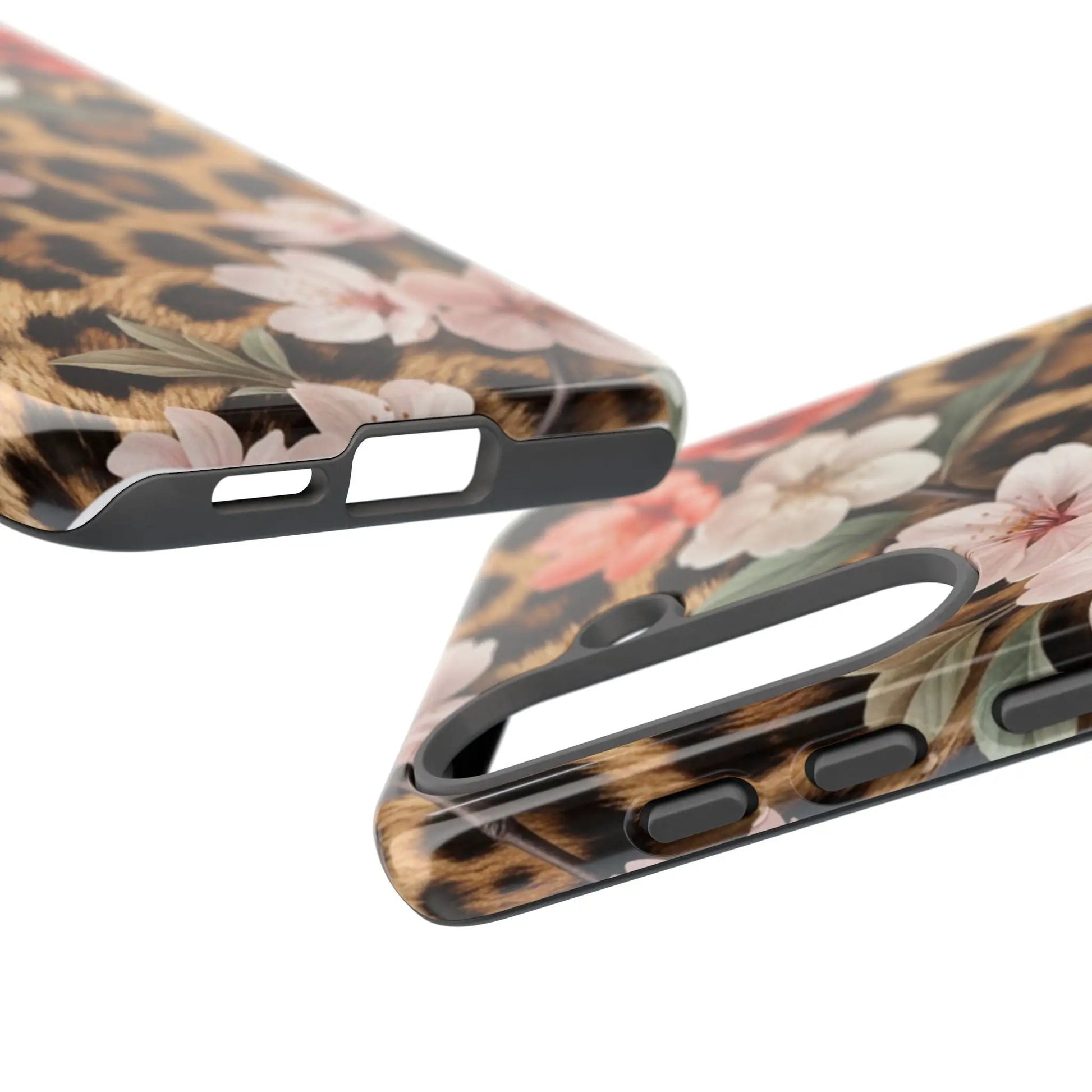 Leopard Floral Tough Case — Protective Phone Case with Pink Cherry Blossoms by Printify