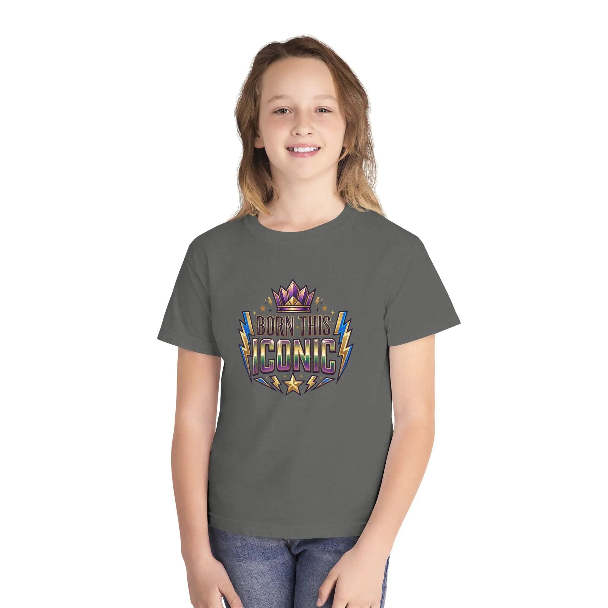 Youth Tee — "Born This Iconic" Crown Graphic by Printify