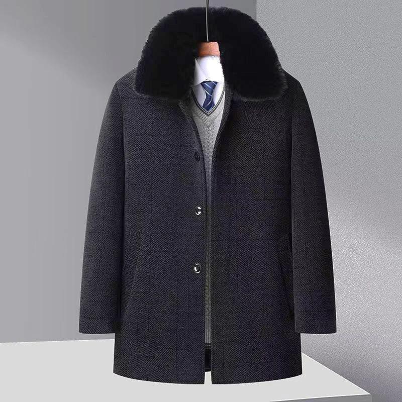 Men's Trench Coat Chenille Fleece-lined Woolen Coat by GJG Denim