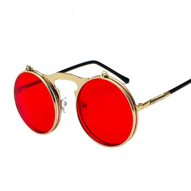 Vintage Round Steampunk Sunglasses Flip-Up UV Protection Metal Frame For Men by GJG Denim