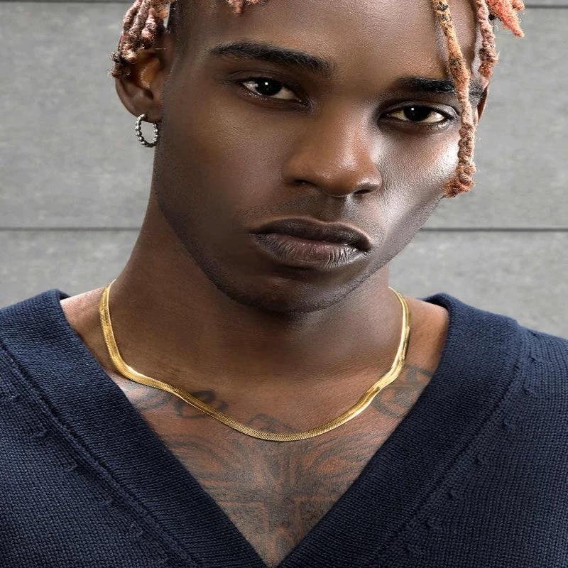 Gold Flat Snake Bone Necklace For Men by GJG Denim