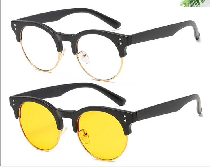 Men's Flat Mirror Glasses, With Retro Wood Grain Frame by GJG Denim