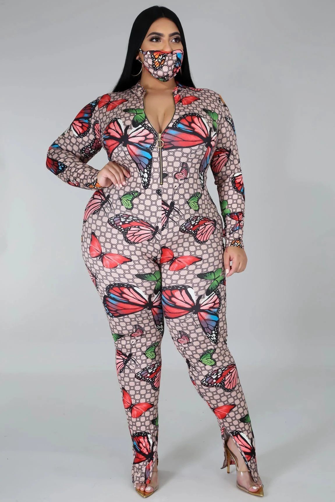European and American Plus Size Fat Woman Stretch Digital Print Jumpsuit by GJG Denim