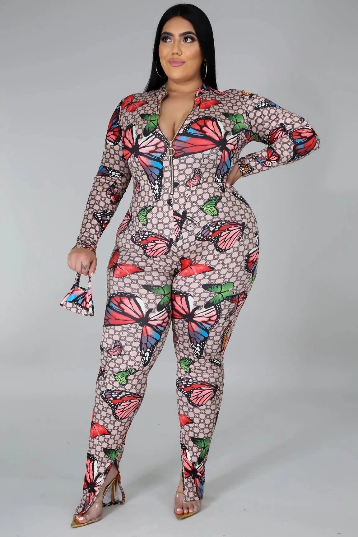 European and American Plus Size Fat Woman Stretch Digital Print Jumpsuit by GJG Denim