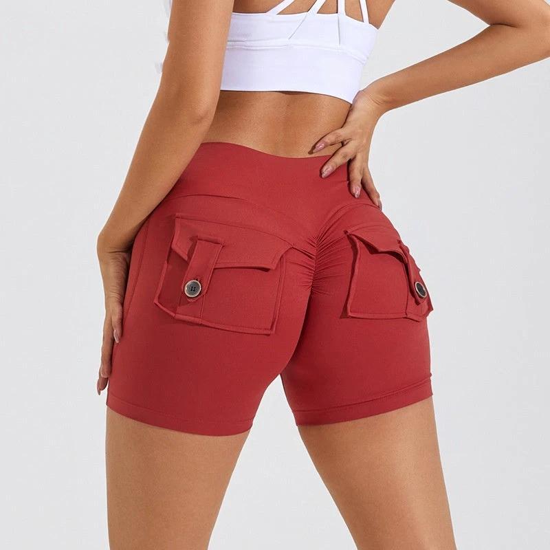 High Waist Hip Lifting Shorts With Pockets Quick Dry Yoga Fitness Sports Pants Summer Women Clothes by GJG Denim