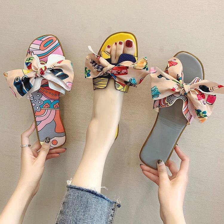 Bowknot Flat Heel Slip-on Sandals by GJG Denim