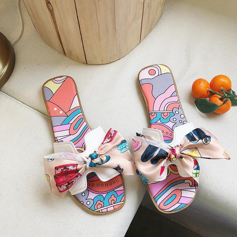 Bowknot Flat Heel Slip-on Sandals by GJG Denim