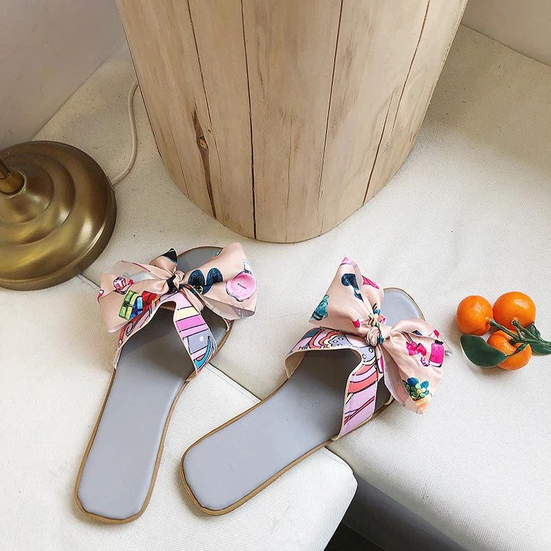 Bowknot Flat Heel Slip-on Sandals by GJG Denim