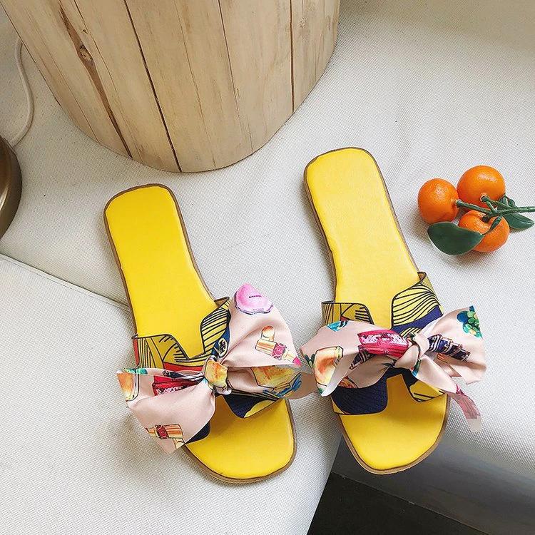 Bowknot Flat Heel Slip-on Sandals by GJG Denim