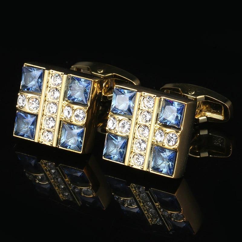Business French Blue Crystal Shirt Cufflinks by GJG Denim