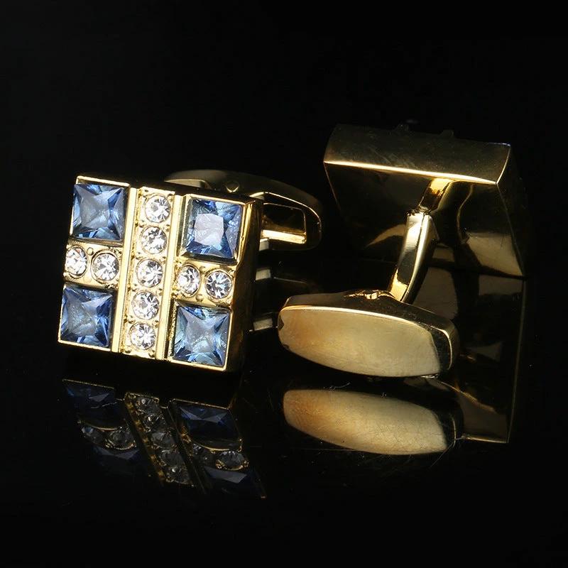 Business French Blue Crystal Shirt Cufflinks by GJG Denim
