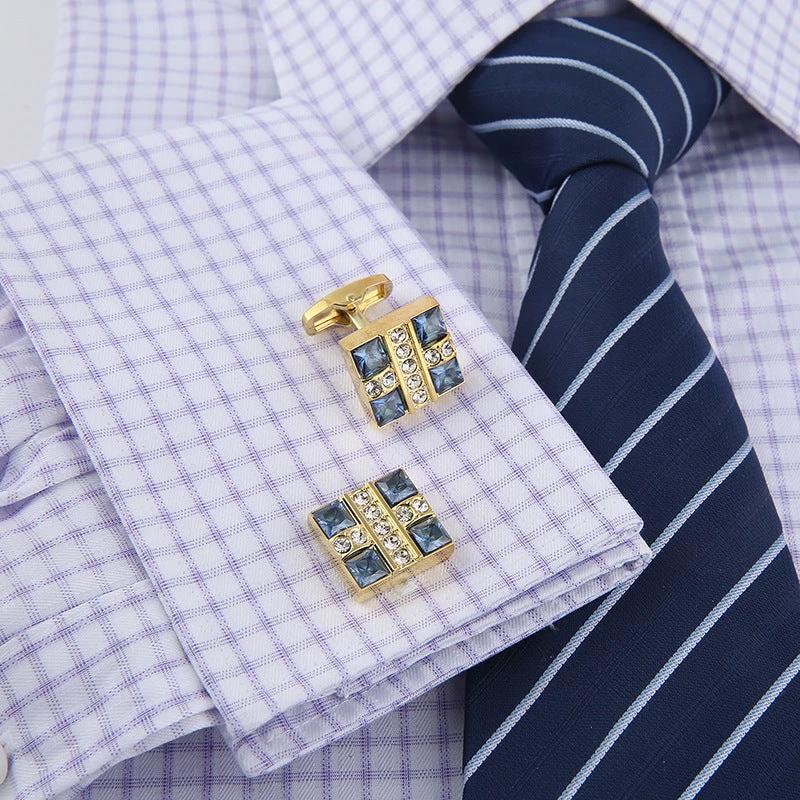 Business French Blue Crystal Shirt Cufflinks by GJG Denim