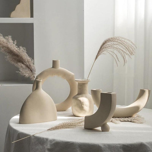 Simplicity Ceramic Vase Dry Flower Arrangement Home Decoration Ornament Living Room Display Art Vases by GJG Denim
