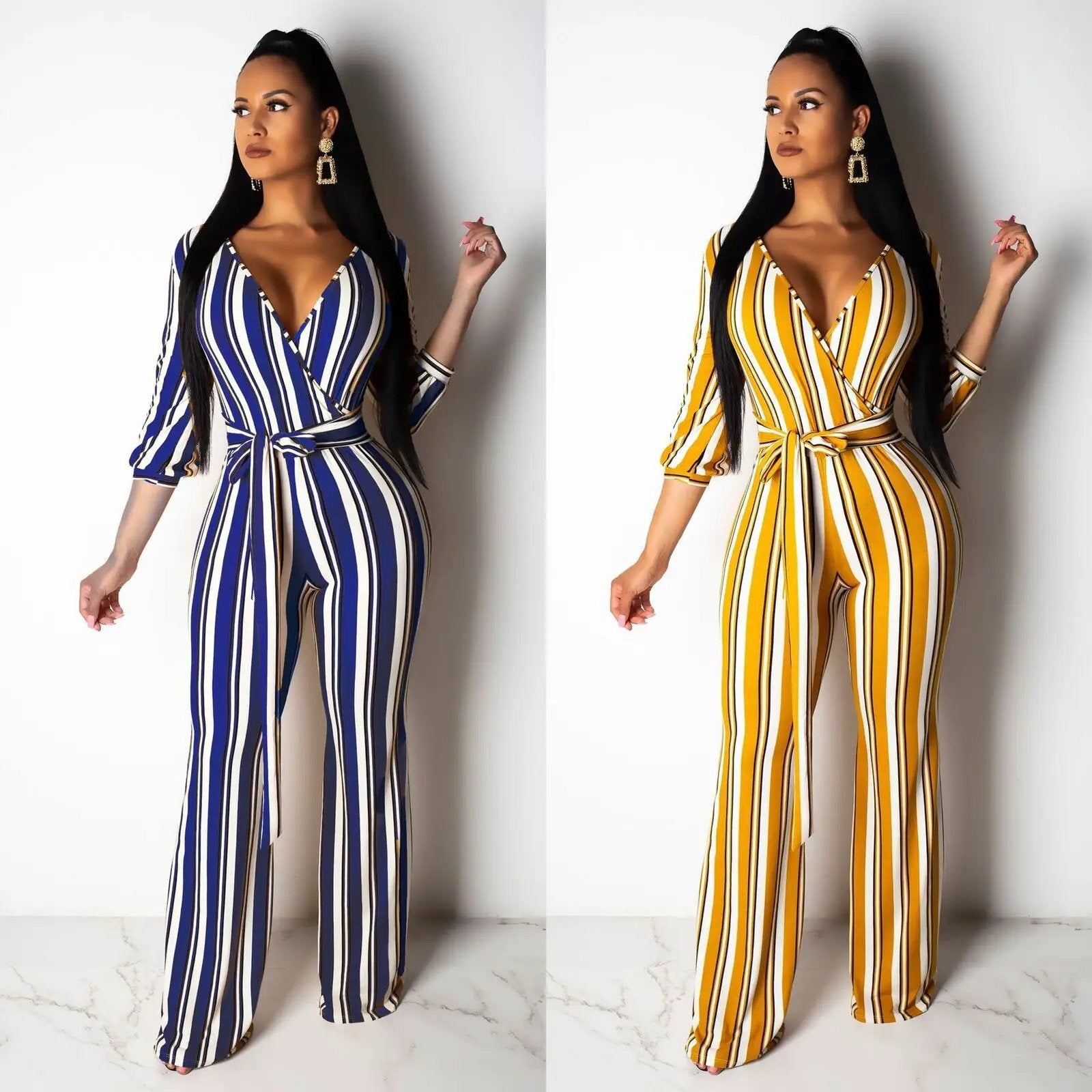 Wear Fashionable Striped Printed Wide-Leg Jumpsuits by GJG Denim