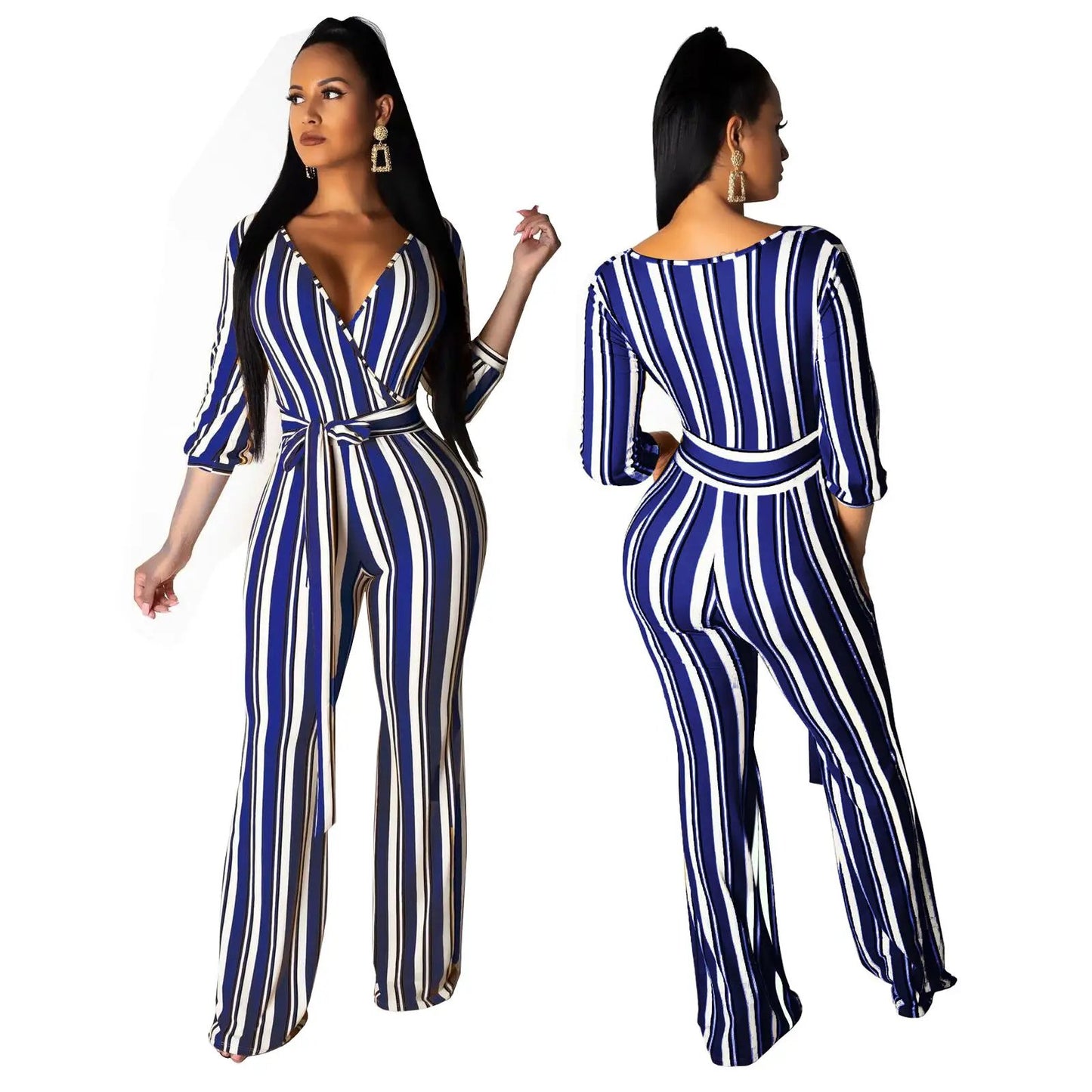 Wear Fashionable Striped Printed Wide-Leg Jumpsuits by GJG Denim