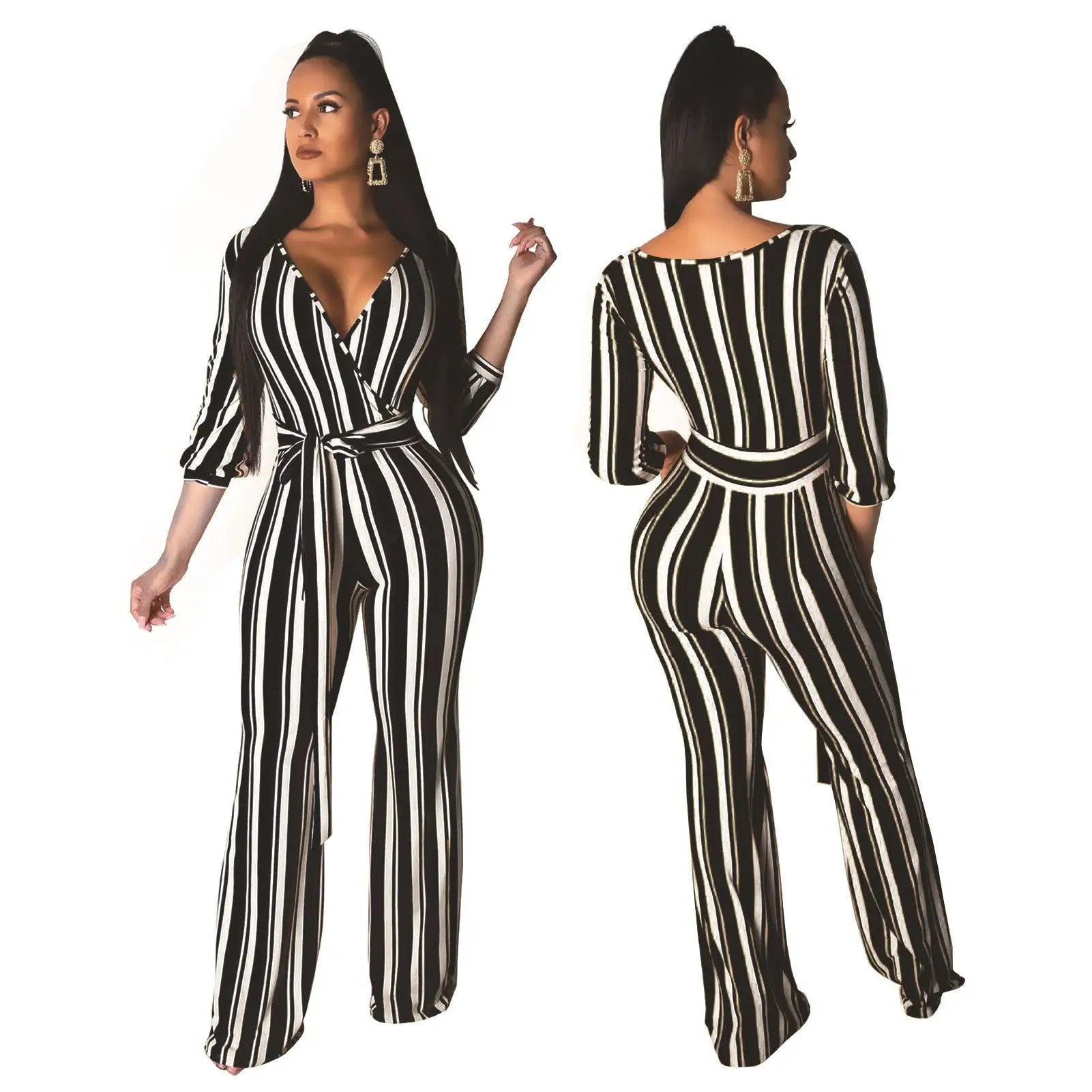 Wear Fashionable Striped Printed Wide-Leg Jumpsuits by GJG Denim