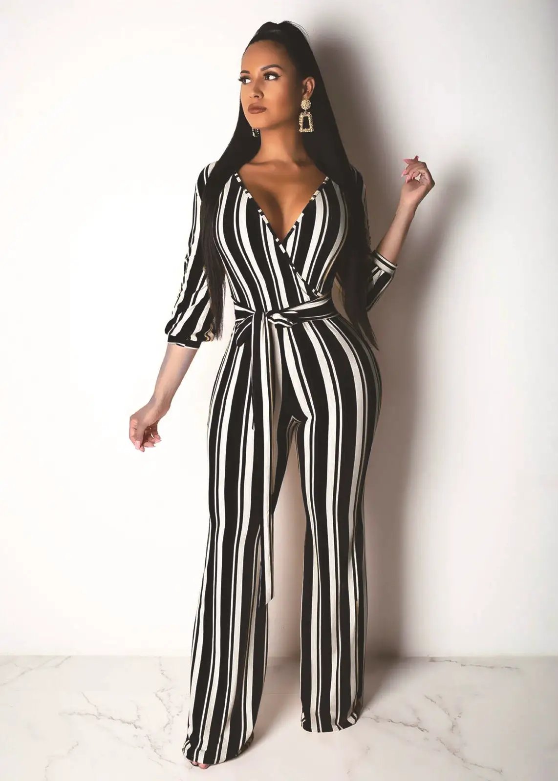 Wear Fashionable Striped Printed Wide-Leg Jumpsuits by GJG Denim