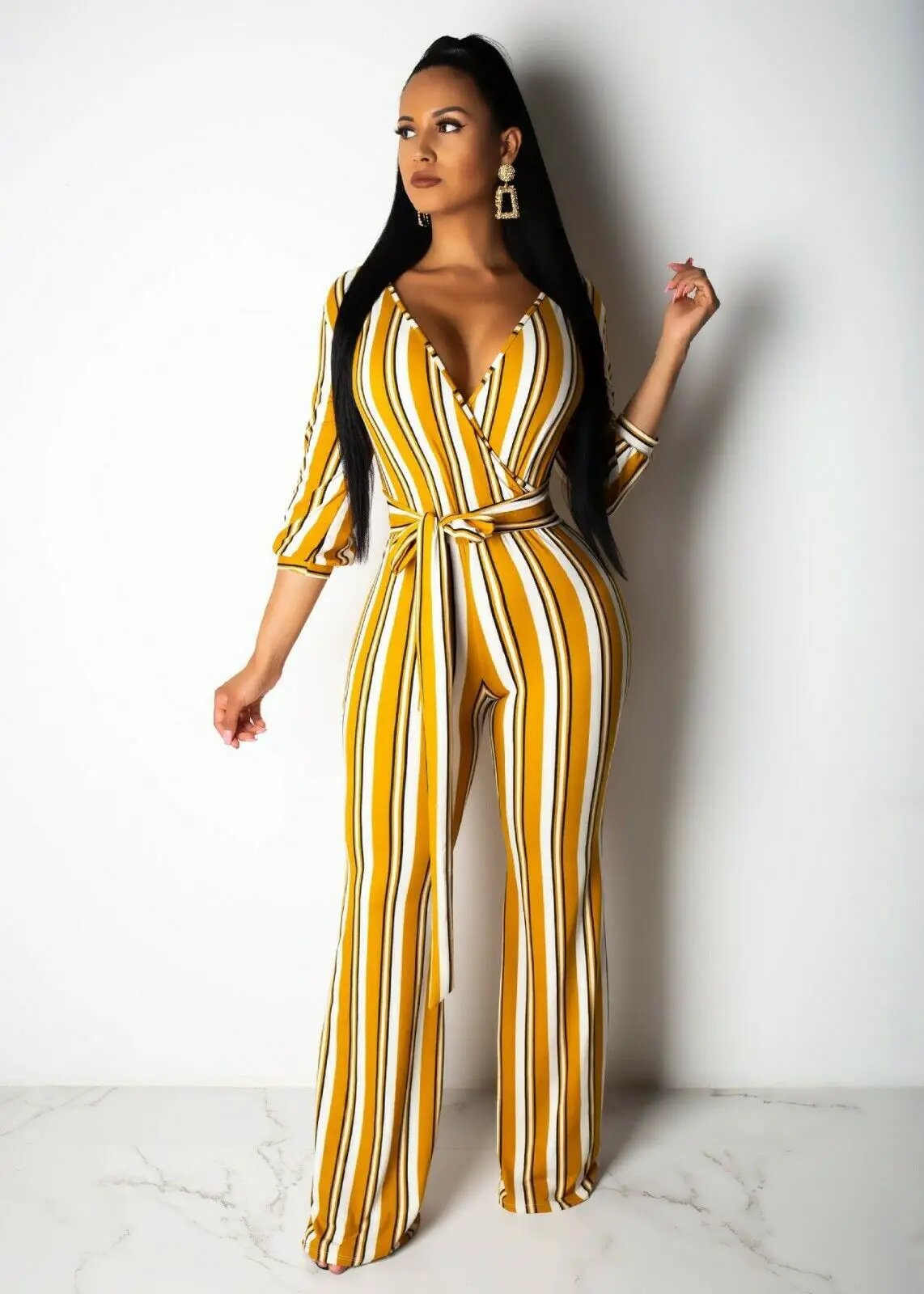 Wear Fashionable Striped Printed Wide-Leg Jumpsuits by GJG Denim