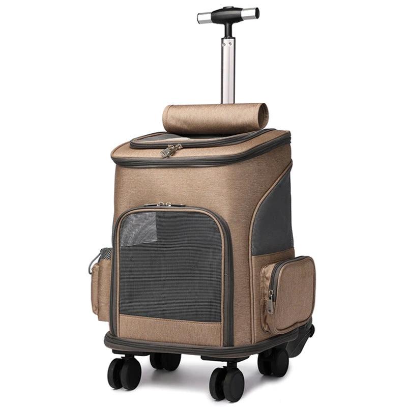 Portable Folding Trolley Pet Backpack Traveling Cat Backpack With Universal Wheel Trolley Pet Bag by GJG Denim