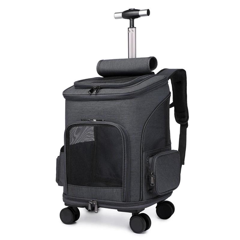 Portable Folding Trolley Pet Backpack Traveling Cat Backpack With Universal Wheel Trolley Pet Bag by GJG Denim