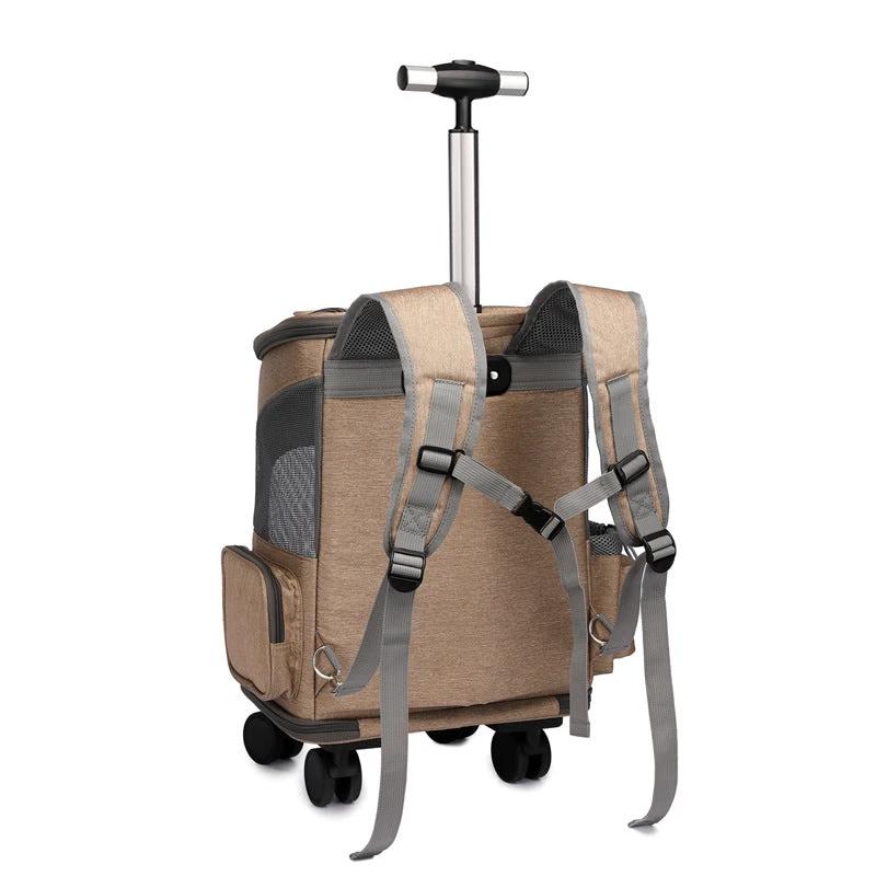 Portable Folding Trolley Pet Backpack Traveling Cat Backpack With Universal Wheel Trolley Pet Bag by GJG Denim