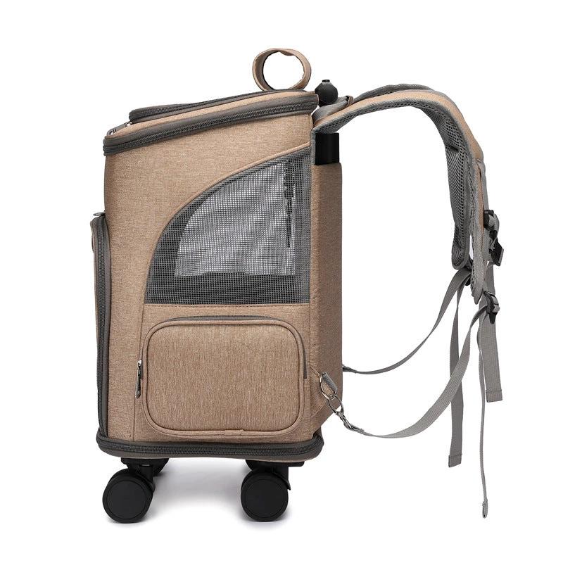 Portable Folding Trolley Pet Backpack Traveling Cat Backpack With Universal Wheel Trolley Pet Bag by GJG Denim