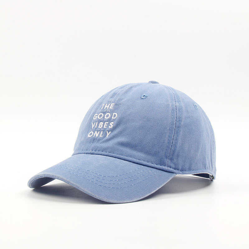 Men's Washed "THE GOOD VIBES ONLY" Dad Snapback Hats by GJG Denim