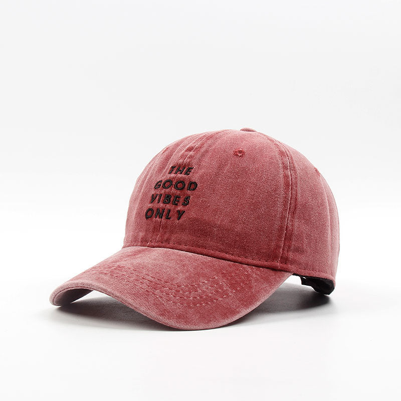 Men's Washed "THE GOOD VIBES ONLY" Dad Snapback Hats by GJG Denim