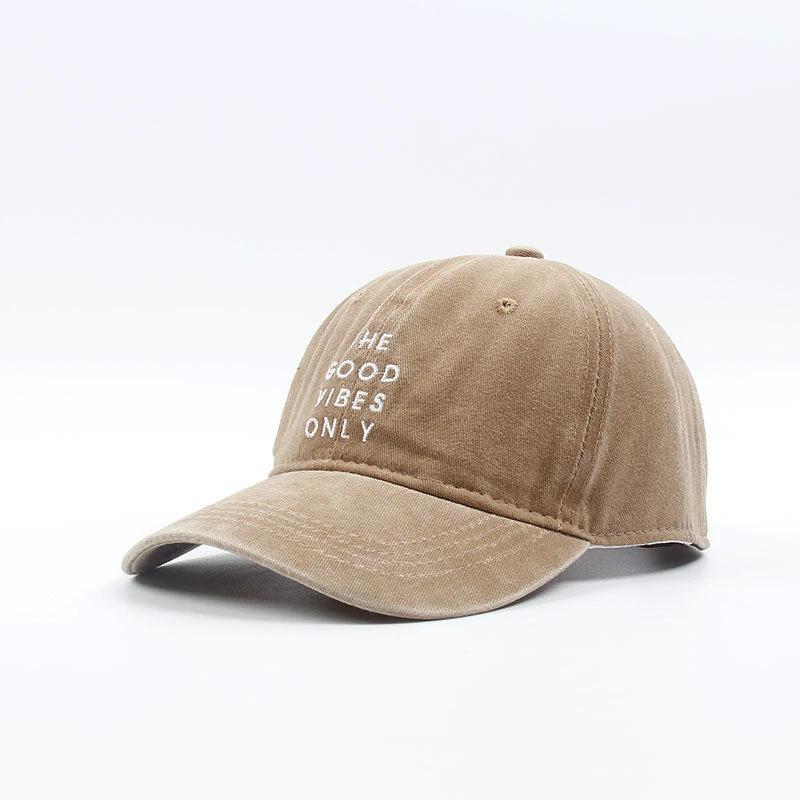 Men's Washed "THE GOOD VIBES ONLY" Dad Snapback Hats by GJG Denim