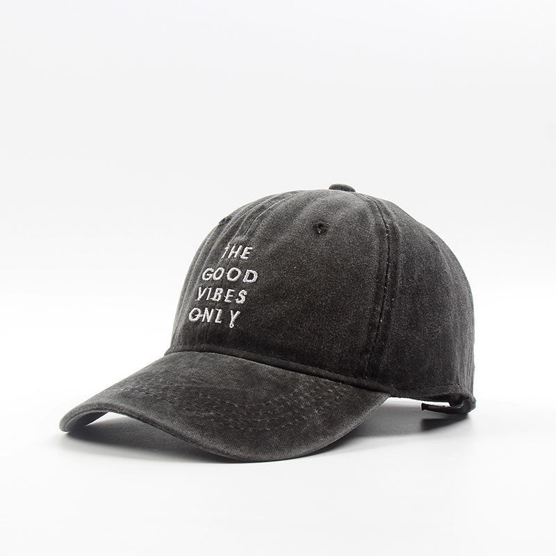 Men's Washed "THE GOOD VIBES ONLY" Dad Snapback Hats by GJG Denim