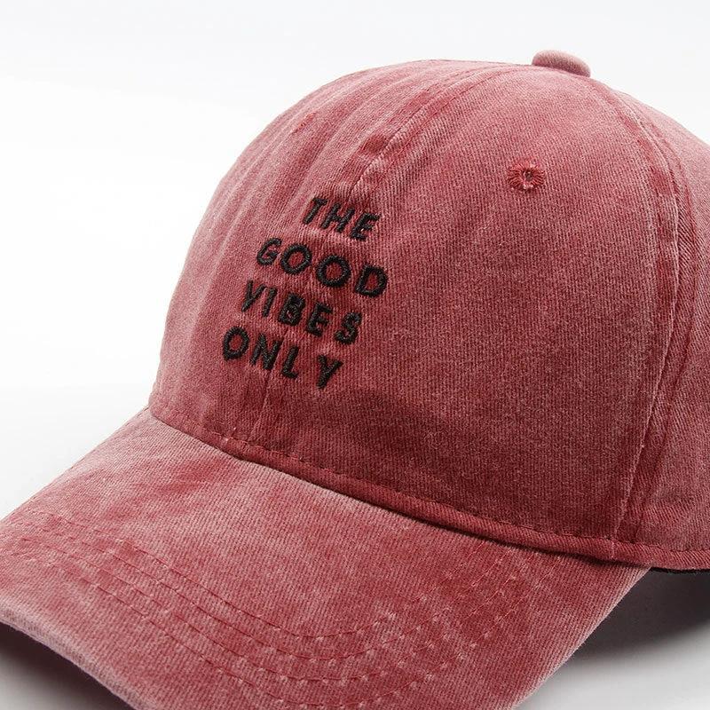 Men's Washed "THE GOOD VIBES ONLY" Dad Snapback Hats by GJG Denim