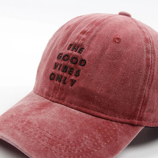 Men's Washed "THE GOOD VIBES ONLY" Dad Snapback Hats by GJG Denim
