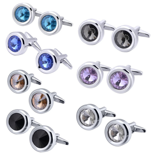 Men's Round Multi-Faceted Satellite Diamond Crystal Cufflinks by GJG Denim